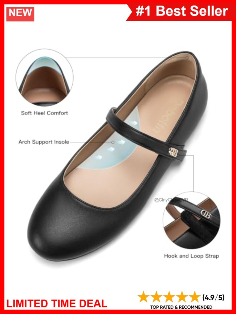 Mary Jane Ballet Flats Faux Leather Round Toe Arch Support Women's Shoes - Picture 3 of 6
